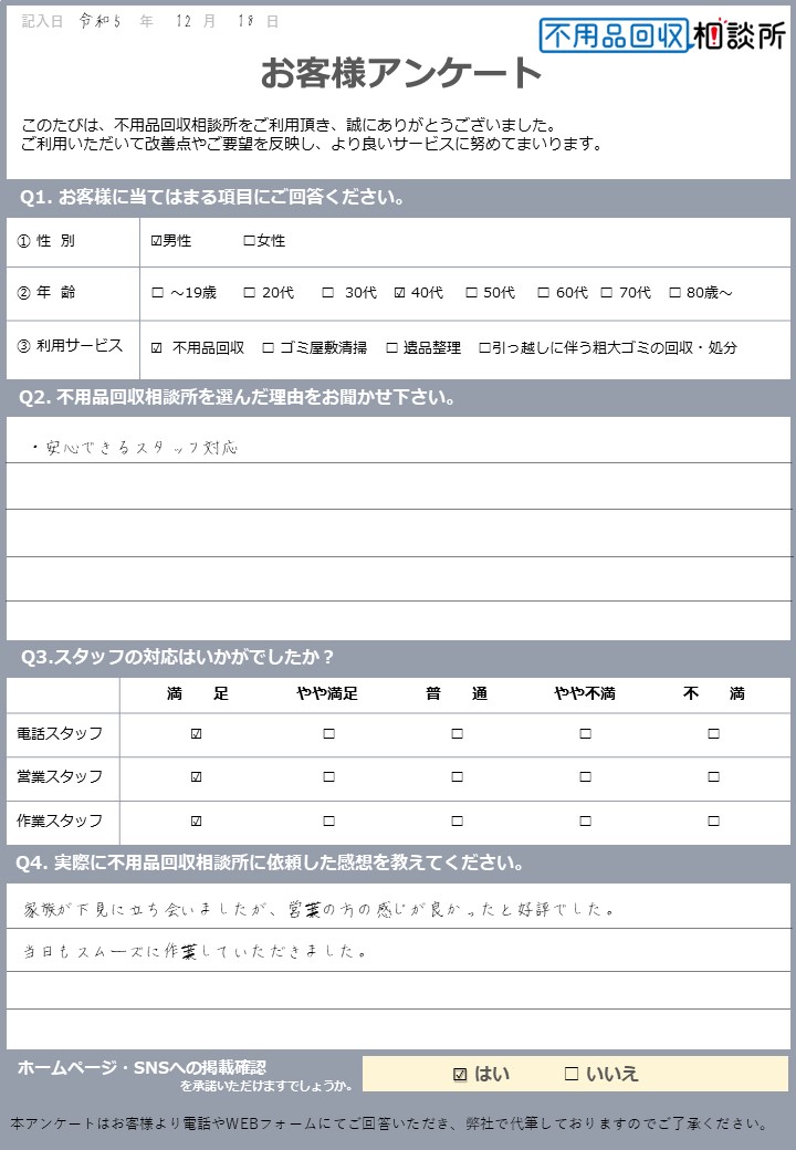 【松江市 R様】アパート退去に伴う3LDKの不用品回収「営業の方の感じが良かった」