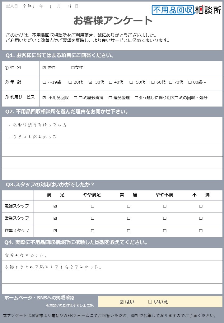 【松江市 E様】退院に伴う不用品回収「全部お任せできた」