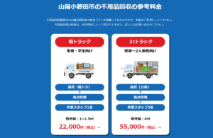 山陽小野田市の不用品回収の参考料金