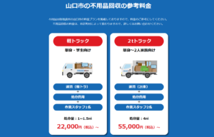 山口市の不用品回収の参考料金