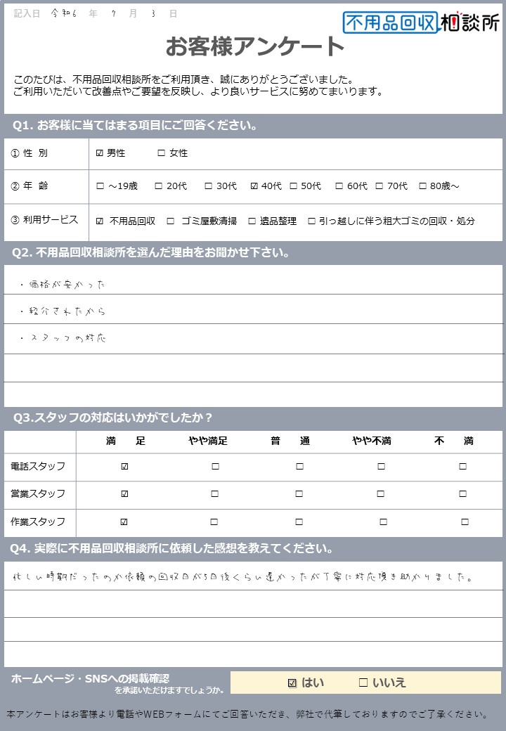 【大阪市中央区 I様】パソコンラック処分に伴う不用品回収「丁寧に対応頂き助かりました」