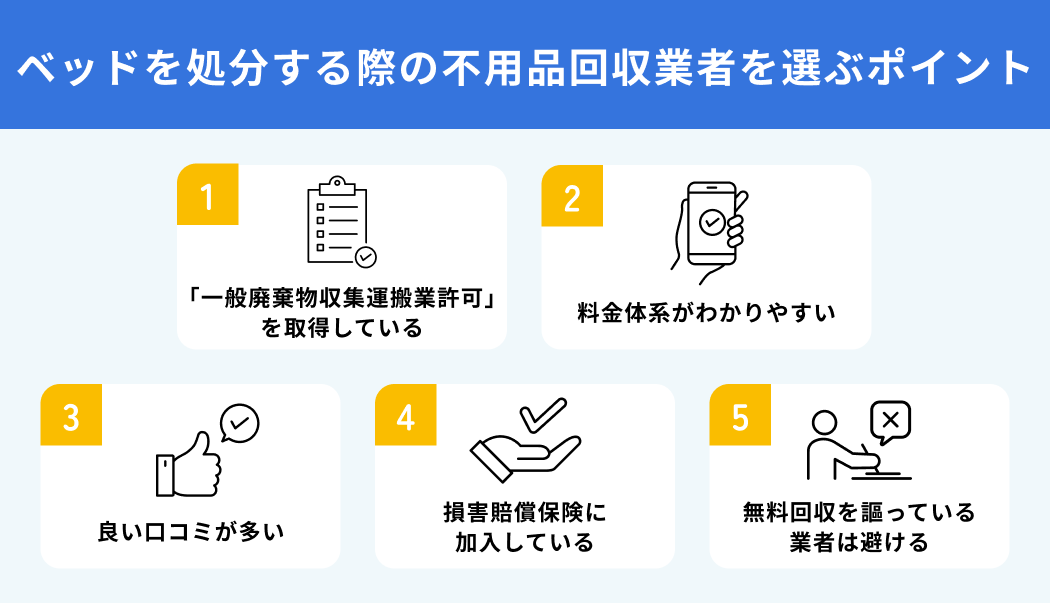 ベッドを処分する際の不用品回収業者を選ぶポイント