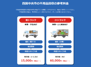 四国中央市の不用品回収の参考料金