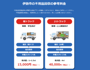 伊勢市の不用品回収の参考料金