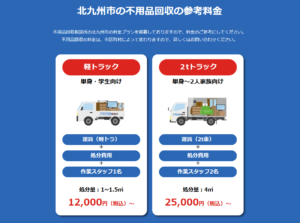 北九州市の不用品回収の参考料金