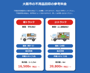 大阪市の不用品回収の参考料金