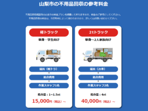 山梨市の不用品回収の参考料金