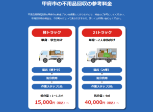 甲府市の不要回収の参考料金