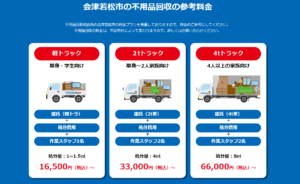 会津若松市の不用品回収の参考料金