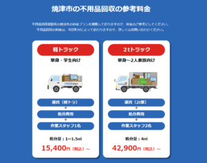 焼津市の不用品回収の参考料金