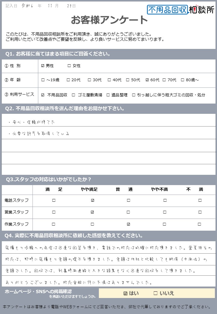 【神戸市 N様】ソファ処分に伴う不用品回収「迅速な回収をして頂きました」