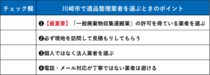 【チェックリスト】川崎市で遺品整理業者を選ぶときのポイント