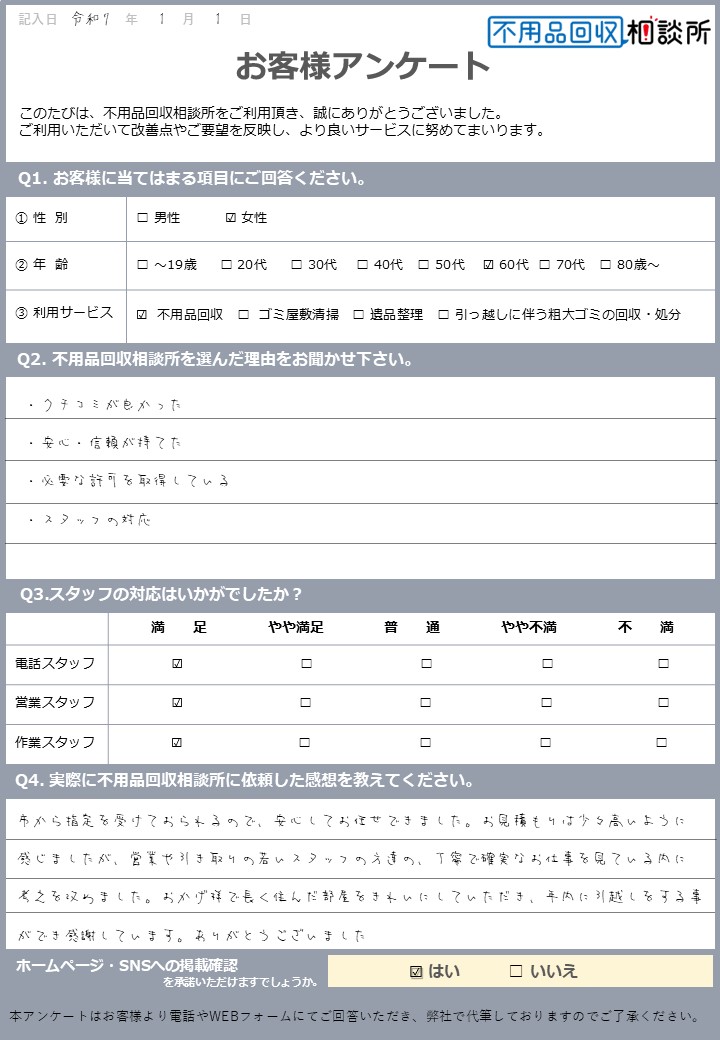 【広島市南区 I様】引っ越しに伴う不用品回収「内に引越しをする事ができ感謝しています。ありがとうございました。」