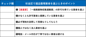 【チェックリスト】杉並区の遺品整理業者を選ぶときのポイント