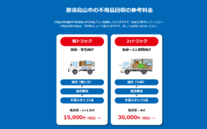那須烏山市の不用品回収の参考料金