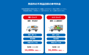 角田市の不用品回収の参考料金