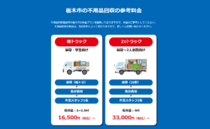 栃木市の不用品回収の参考料金
