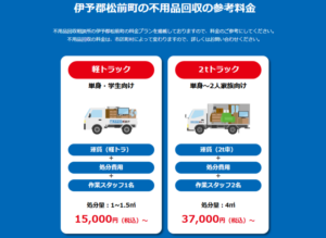 松前町の不用品回収の参考料金